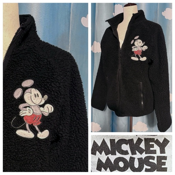 Disney Jackets & Blazers - Mickey Mouse fleece cardigan zip jacket with Mickey embroidery patch. L